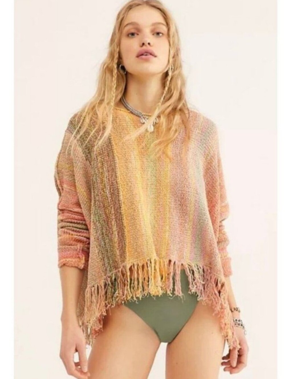 Free People Radiate oversized boho poncho pullover sweater XS